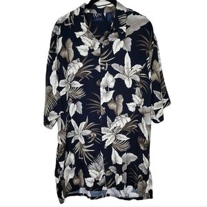 VTG Izod Men L Button Down Hawaiian Leaf Print Resortwear  Cruise Tropical Shirt
